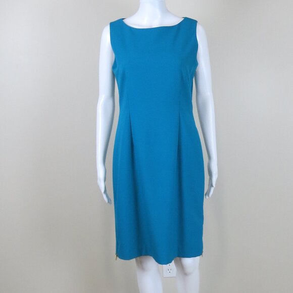 Calvin Klein Aqua Teal Dress with Gold Side Zippers SIZE 8 Lined - Picture 1 of 9